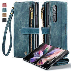 Custodia Portafoglio In Pelle Cover con Supporto C05S per Samsung Galaxy Z Fold3 5G Blu