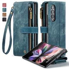 Custodia Portafoglio In Pelle Cover con Supporto C05S per Samsung Galaxy Z Fold4 5G Blu
