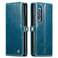 Custodia Portafoglio In Pelle Cover con Supporto CS2 per Samsung Galaxy Z Fold3 5G Blu