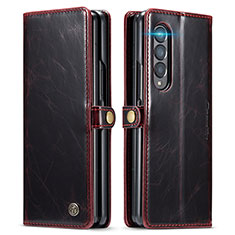 Custodia Portafoglio In Pelle Cover con Supporto CS2 per Samsung Galaxy Z Fold3 5G Rosso