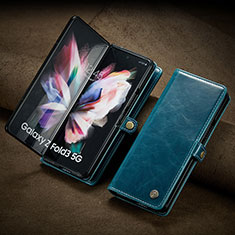 Custodia Portafoglio In Pelle Cover con Supporto CS3 per Samsung Galaxy Z Fold3 5G Blu