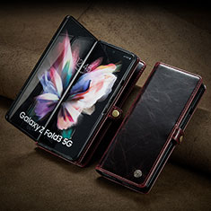 Custodia Portafoglio In Pelle Cover con Supporto CS3 per Samsung Galaxy Z Fold3 5G Rosso