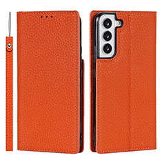 Custodia Portafoglio In Pelle Cover con Supporto D01T per Samsung Galaxy S21 5G Arancione