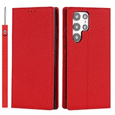 Custodia Portafoglio In Pelle Cover con Supporto D01T per Samsung Galaxy S21 Ultra 5G Rosso