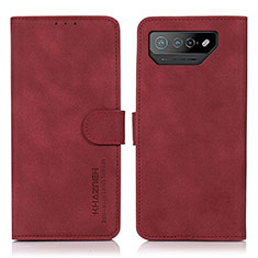 Custodia Portafoglio In Pelle Cover con Supporto D01Y per Asus ROG Phone 7 Rosso