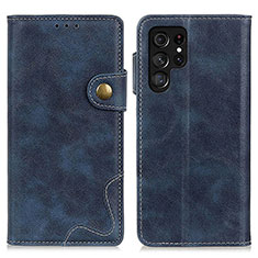 Custodia Portafoglio In Pelle Cover con Supporto D01Y per Samsung Galaxy S22 Ultra 5G Blu