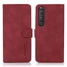 Custodia Portafoglio In Pelle Cover con Supporto D01Y per Sony Xperia 1 III Rosso