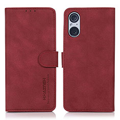 Custodia Portafoglio In Pelle Cover con Supporto D01Y per Sony Xperia 5 V Rosso
