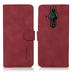 Custodia Portafoglio In Pelle Cover con Supporto D01Y per Sony Xperia PRO-I Rosso