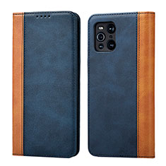 Custodia Portafoglio In Pelle Cover con Supporto D02T per Oppo Find X3 Pro 5G Blu