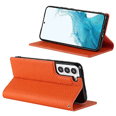 Custodia Portafoglio In Pelle Cover con Supporto D02T per Samsung Galaxy S21 FE 5G Arancione