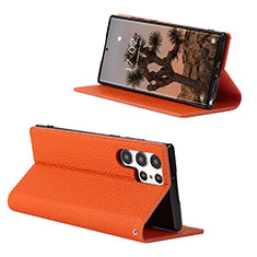 Custodia Portafoglio In Pelle Cover con Supporto D02T per Samsung Galaxy S21 Ultra 5G Arancione