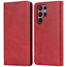 Custodia Portafoglio In Pelle Cover con Supporto D03T per Samsung Galaxy S21 Ultra 5G Rosso