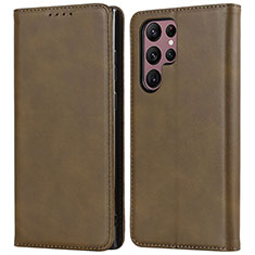 Custodia Portafoglio In Pelle Cover con Supporto D03T per Samsung Galaxy S22 Ultra 5G Khaki