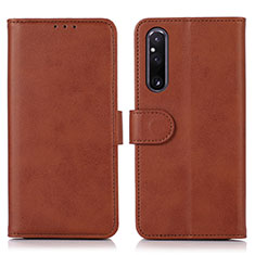 Custodia Portafoglio In Pelle Cover con Supporto D03Y per Sony Xperia 1 V Marrone