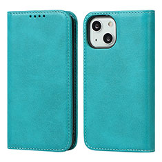 Custodia Portafoglio In Pelle Cover con Supporto D04T per Apple iPhone 14 Ciano