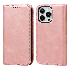 Custodia Portafoglio In Pelle Cover con Supporto D04T per Apple iPhone 14 Pro Rosa