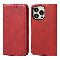 Custodia Portafoglio In Pelle Cover con Supporto D04T per Apple iPhone 14 Pro Rosso