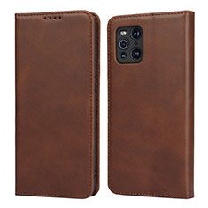 Custodia Portafoglio In Pelle Cover con Supporto D04T per Oppo Find X3 5G Marrone