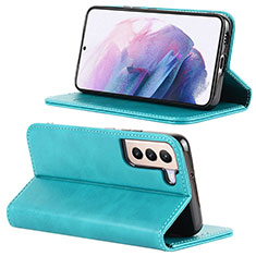 Custodia Portafoglio In Pelle Cover con Supporto D04T per Samsung Galaxy S21 FE 5G Cielo Blu