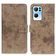 Custodia Portafoglio In Pelle Cover con Supporto D05Y per Oppo Reno7 Pro 5G Khaki