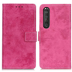 Custodia Portafoglio In Pelle Cover con Supporto D05Y per Sony Xperia 1 III Rosa Caldo