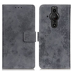 Custodia Portafoglio In Pelle Cover con Supporto D05Y per Sony Xperia PRO-I Grigio