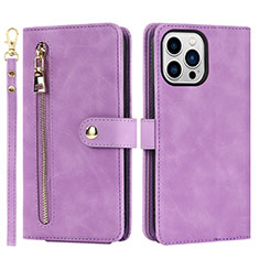 Custodia Portafoglio In Pelle Cover con Supporto D06T per Apple iPhone 13 Pro Max Lavanda