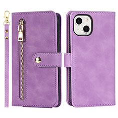 Custodia Portafoglio In Pelle Cover con Supporto D06T per Apple iPhone 14 Lavanda