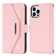 Custodia Portafoglio In Pelle Cover con Supporto D07T per Apple iPhone 13 Pro Oro Rosa