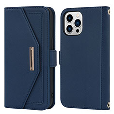 Custodia Portafoglio In Pelle Cover con Supporto D07T per Apple iPhone 14 Pro Blu