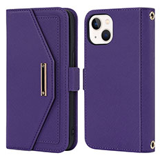 Custodia Portafoglio In Pelle Cover con Supporto D07T per Apple iPhone 14 Viola