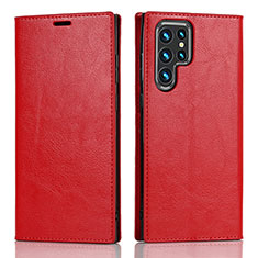 Custodia Portafoglio In Pelle Cover con Supporto D07T per Samsung Galaxy S21 Ultra 5G Rosso