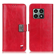 Custodia Portafoglio In Pelle Cover con Supporto D07Y per OnePlus 10 Pro 5G Rosso