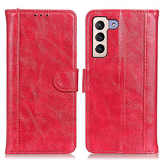 Custodia Portafoglio In Pelle Cover con Supporto D07Y per Samsung Galaxy S21 FE 5G Rosso