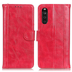 Custodia Portafoglio In Pelle Cover con Supporto D07Y per Sony Xperia 10 III Lite Rosso