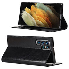 Custodia Portafoglio In Pelle Cover con Supporto D08T per Samsung Galaxy S21 Ultra 5G Nero