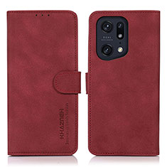 Custodia Portafoglio In Pelle Cover con Supporto D08Y per Oppo Find X5 Pro 5G Rosso