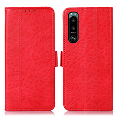 Custodia Portafoglio In Pelle Cover con Supporto D08Y per Sony Xperia 5 III Rosso