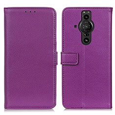 Custodia Portafoglio In Pelle Cover con Supporto D09Y per Sony Xperia PRO-I Viola