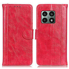 Custodia Portafoglio In Pelle Cover con Supporto D10Y per OnePlus 10 Pro 5G Rosso
