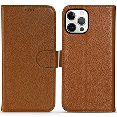 Custodia Portafoglio In Pelle Cover con Supporto DL1 per Apple iPhone 13 Pro Marrone Chiaro