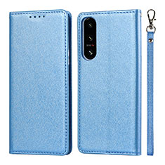 Custodia Portafoglio In Pelle Cover con Supporto DT1 per Sony Xperia 5 IV Blu