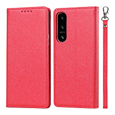 Custodia Portafoglio In Pelle Cover con Supporto DT1 per Sony Xperia 5 IV Rosso