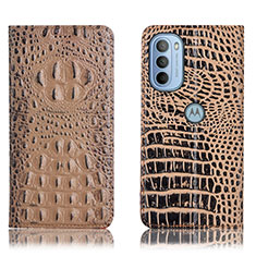Custodia Portafoglio In Pelle Cover con Supporto H01P per Motorola Moto G31 Khaki
