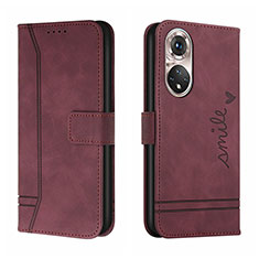 Custodia Portafoglio In Pelle Cover con Supporto H01X per Huawei P50 Pro Rosso