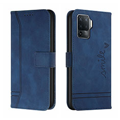 Custodia Portafoglio In Pelle Cover con Supporto H01X per Oppo Reno5 Lite Blu