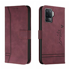 Custodia Portafoglio In Pelle Cover con Supporto H01X per Oppo Reno5 Lite Rosso