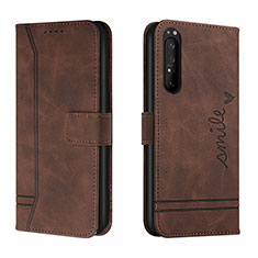 Custodia Portafoglio In Pelle Cover con Supporto H01X per Sony Xperia 1 II Marrone