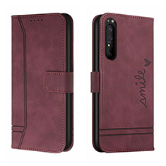 Custodia Portafoglio In Pelle Cover con Supporto H01X per Sony Xperia 1 II Rosso
